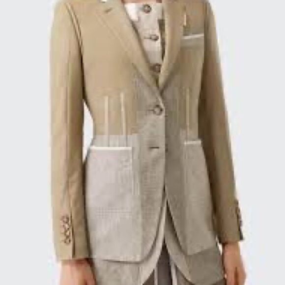 Burberry Contrast Seam Wool-Cashmere Linen Blazer in Pecan Melange, NWT - Picture 3 of 11